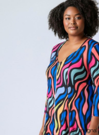 A-Line Shaped Zipper Tunic (C-2606-PRINT) T30060-Bold Lines Waves Blue-Pink