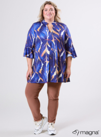 Flared Sleeves Relaxed Tunic (C-2503-PRINT) T69060-Autumn Leaves Royal Blue/Camel