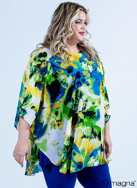 Poncho WINGS chiffon print (M-0004-CHP) Y08058-Tie Die Flower Green
