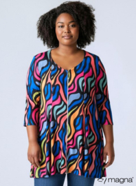 A-Line Shaped Zipper Tunic (C-2606-PRINT) T30060-Bold Lines Waves Blue-Pink