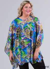Poncho WINGS chiffon print (M-0004-CHP) V05060-Waves Blue-Green