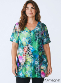 Short Sleeve A-lijn Shirt (B-9004-PRINT) T21058-Flower Jungle Green