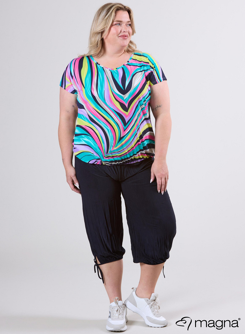 Simple Elastic Band Shirt (A-2502-PRINT) T73017-Rainbow Waves