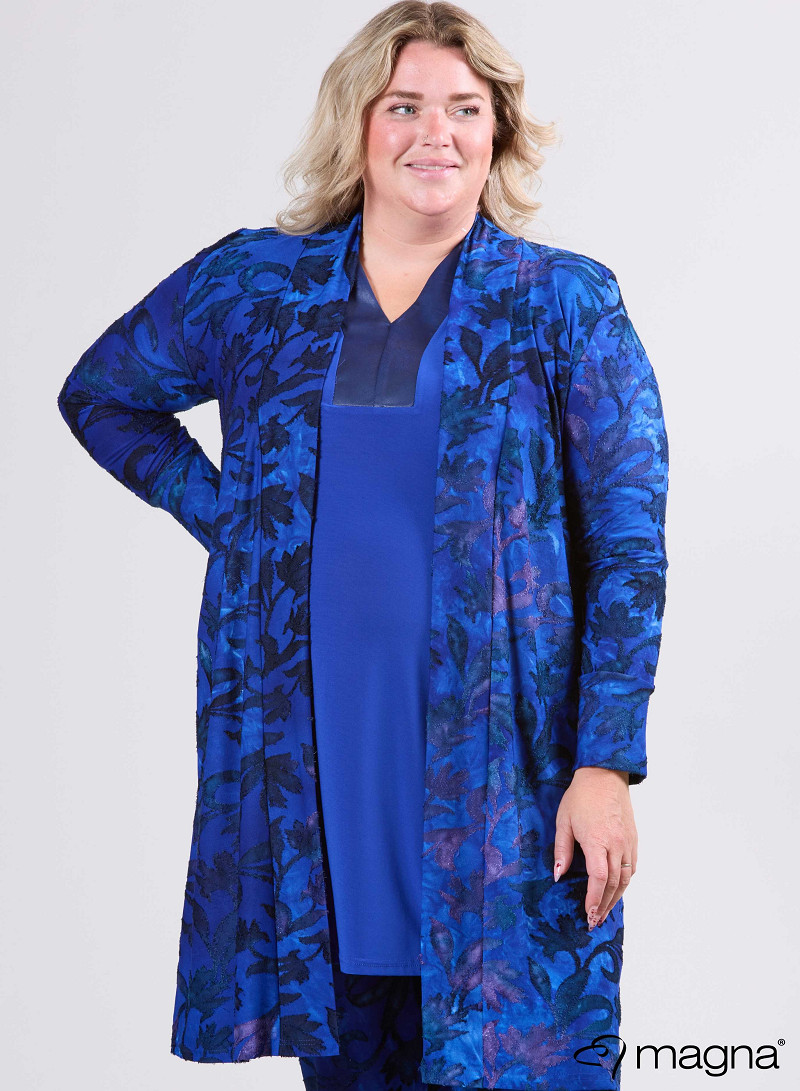 Open Front Loose Cardigan (N-2201-MSH) U51060-Fall Leaves Royal Blue