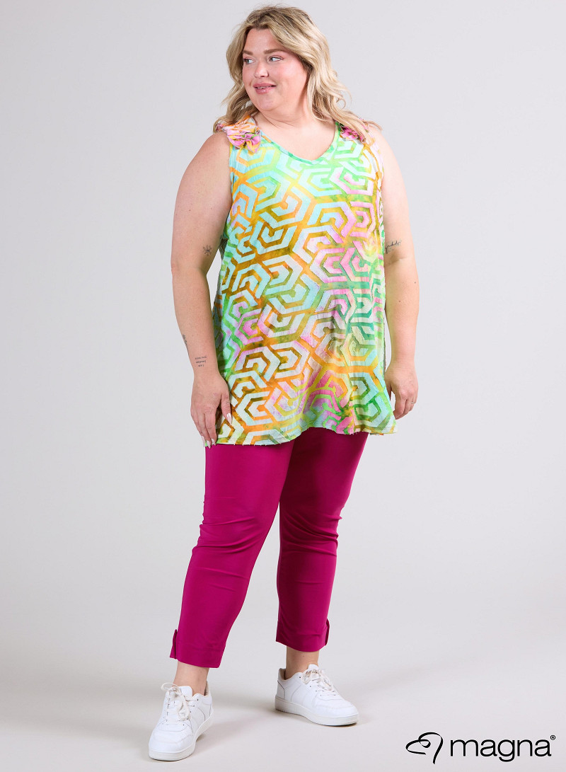 A-Line Sleeveless Frill Top-Tunic (C-2514-MSH) T77008-Maze Orange-Pink-Lime