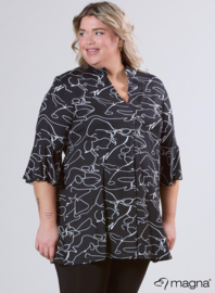 Flared Sleeves Relaxed Tunic (C-2503-PRINT) U36001-Scribble Black