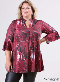 Flared Sleeves Relaxed Tunic (C-2503-PRINT) T70032-Pebble Waves Wine Red