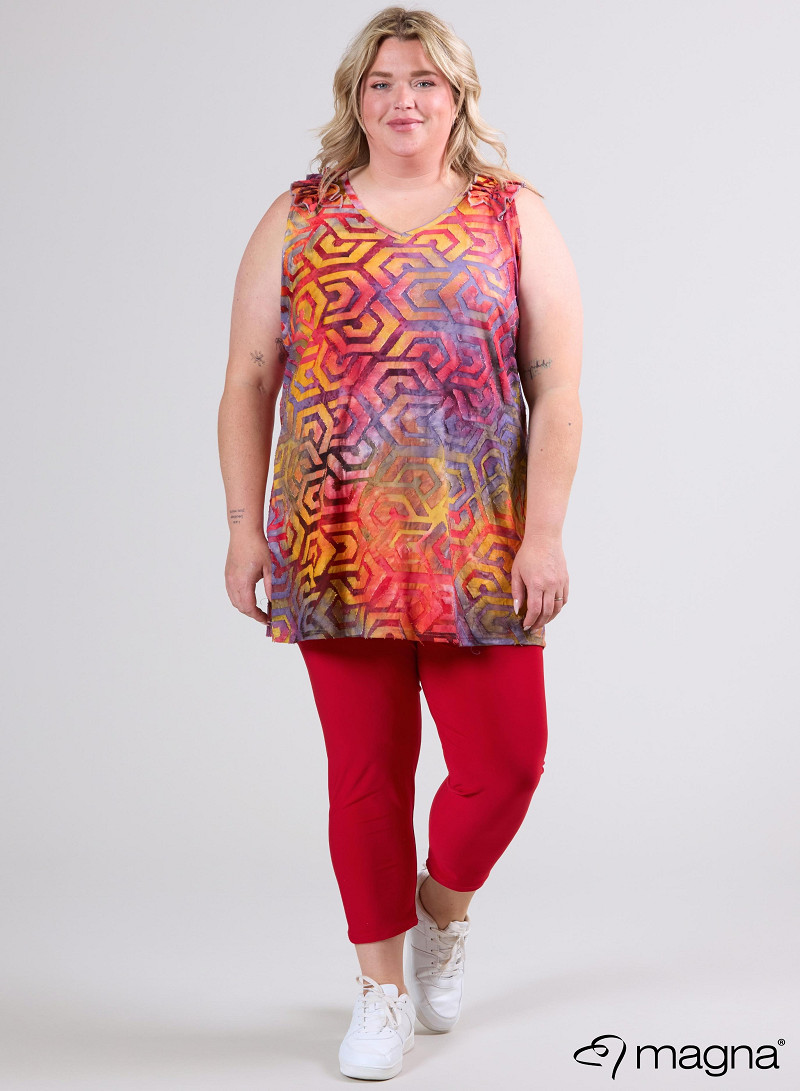 A-Line Sleeveless Frill Top-Tunic (C-2514-MSH) T77076-Maze Red-Yellow