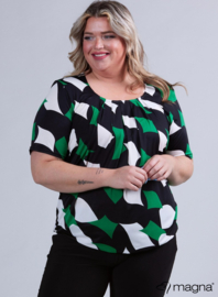 Short Sleeve Puffy Shirt (B-8018-PRINT) V75058-Diamond Blocks Green