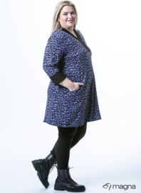 V-nek tuniek met print afwerking langs hals en mouwen (C-2220) X42021-Leopard Paars - 001-zwart