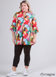 Flared Sleeves Relaxed Tunic (C-2503-PRINT) U32058-Butterfly Garden Green