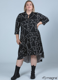 High Low A-Line Dress (C-2213-PR) X77001-Geo Lines BW