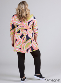 Lange basic shirt (B-6004-VP-MB) U22008-Art Leaves Lime-Coral