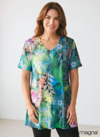 Short Sleeve A-lijn Shirt (B-9004-PRINT) T21058-Flower Jungle Green