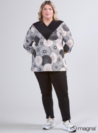 V-Pleated Shirt (B-2501-PRINT) U37001-Flower Maze Black-Sand