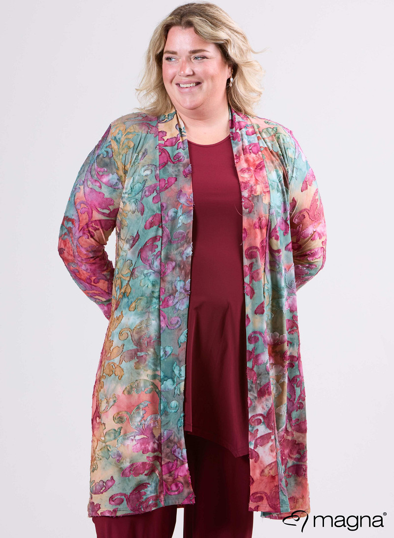 Open Front Loose Cardigan (N-2201-MSH) U51032-Fall Leaves Wine Red