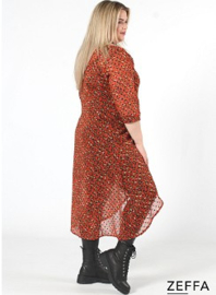 Chiffon Long Buttons-Up Tuniek-Jurk (ZF-DR-1004-PR) Y75019-Panther Orange