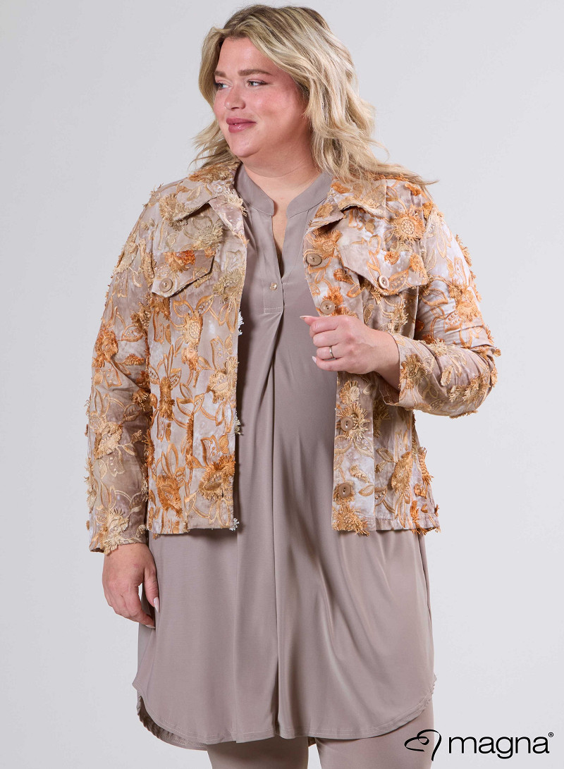 Jaquard Button Jacket (K-2402-COT1) T93014-Embroidery Flower Sand