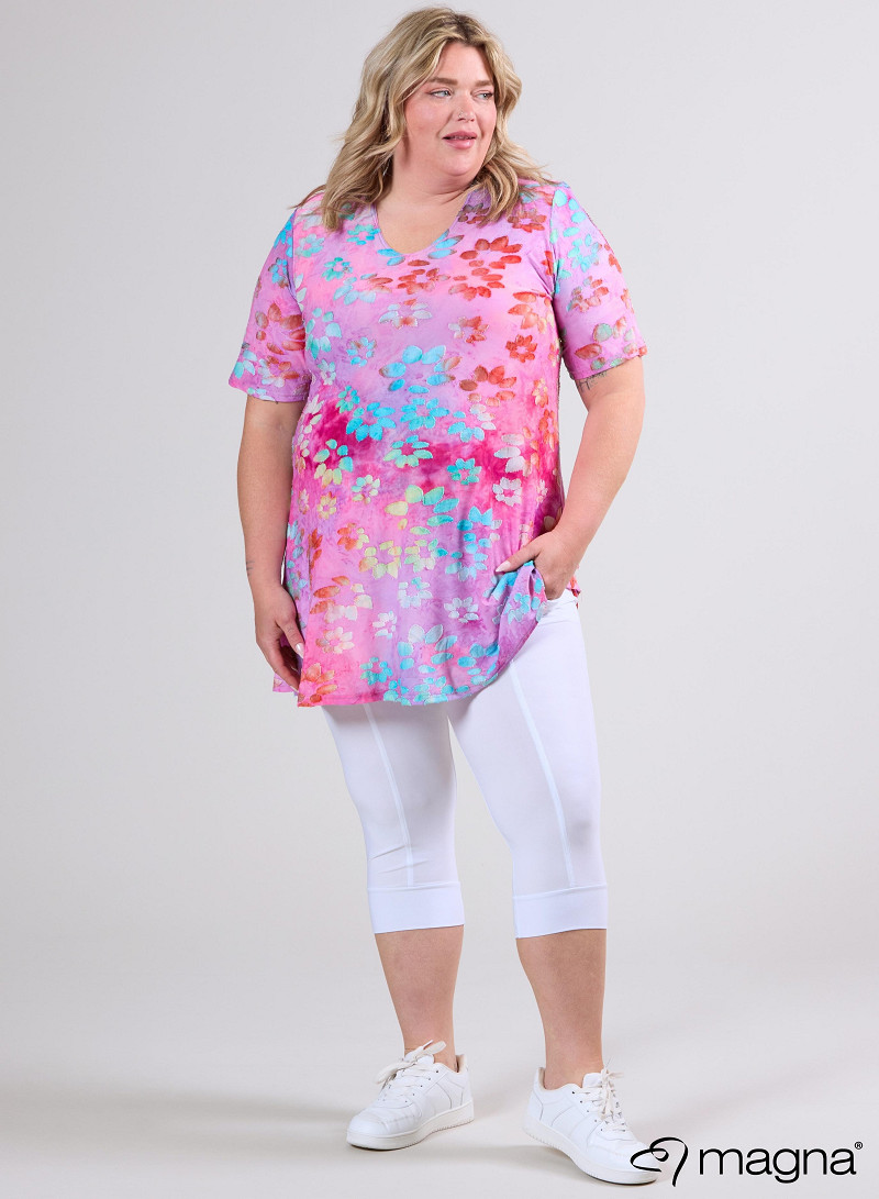 A-Line Short Sleeve Shirt (B-2508-MSH) T76011-Daisy Turquoise-Pink
