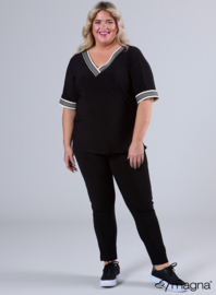 V-Neck Wide Trim Shirt (B-2422) V17018-4-Lines Creme
