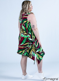A-Shaped Sleeveless Split Dress (C-2323-PRINT) X37023-Colorful Zebra Green-Yellow-Pink