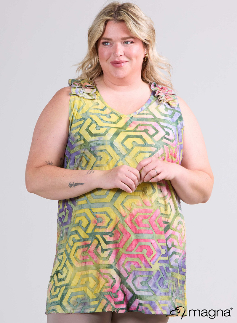 A-Line Sleeveless Frill Top-Tunic (C-2514-MSH) T77007-Maze Yellow-Green