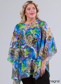 Poncho WINGS chiffon print (M-0004-CHP) V05060-Waves Blue-Green