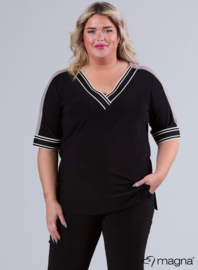 V-Neck Wide Trim Shirt (B-2422) V16001-Middel Wide Black