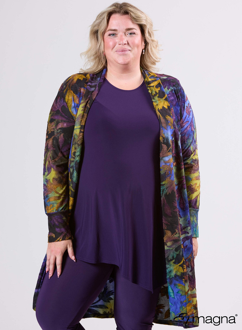Open Front Loose Cardigan (N-2201-MSH) U51059-Fall Leaves Purple