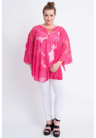 Poncho WINGS chiffon print Burnout Roses (M-0004-CHPR-BR) 006-Fuchsia