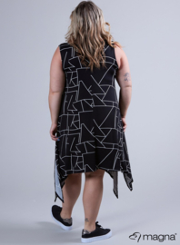 A-Shaped Sleeveless Split Dress (C-2323-PRINT) X77001-Geo Lines Black