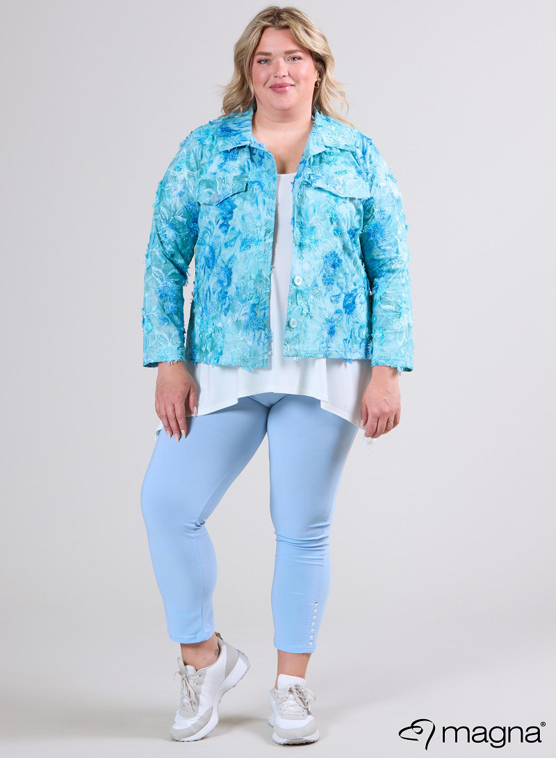 Jaquard Button Jacket (K-2402-COT1) T93051-Embroidery Flower Aqua