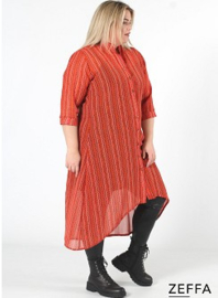 Chiffon Long Buttons-Up Tuniek-Jurk (ZF-DR-1004-PR) Y76019-Dot-Line Orange