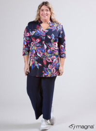 Button Tunic V-Shaped Neckline (C-2506-PR) U72017-Colorful Flower Navy