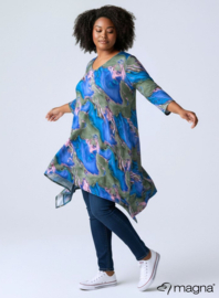 Leather Look Tuniek Punten 3Q-mouw(C-0001-PRINT) T34071-Swirl Green-Blue