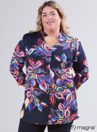 Button Tunic V-Shaped Neckline (C-2506-PR) U72017-Colorful Flower Navy