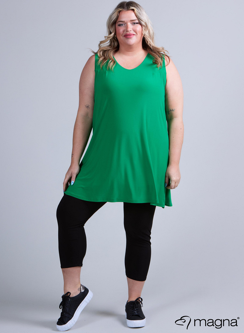 A-Line Sleeveless tunic/top (A-2302-SOLID) 058-Forrest Green