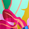 Long A-Line Dress (C-2203-PRINT) T86067-Big Leaves Magenta-Mint