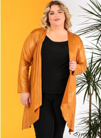 Leather Look Bolero lange mouw (A-74) 065-Oker