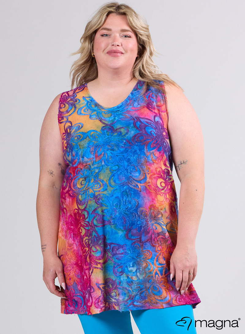 A-Line Sleeveless tunic/top (A-2302-MSH) T99006-Flower Pink-Blue