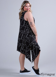 A-Shaped Sleeveless Split Dress (C-2323-PRINT) X77001-Geo Lines Black