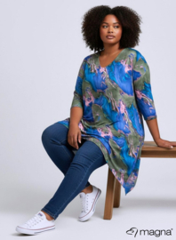 Leather Look Tuniek Punten 3Q-mouw(C-0001-PRINT) T34071-Swirl Green-Blue