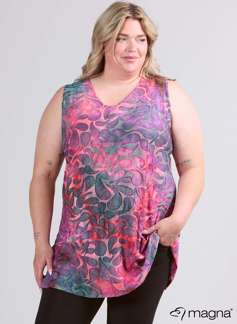 A-Line Sleeveless tunic/top (A-2302-MSH) T87066-Drop Shapes Coral