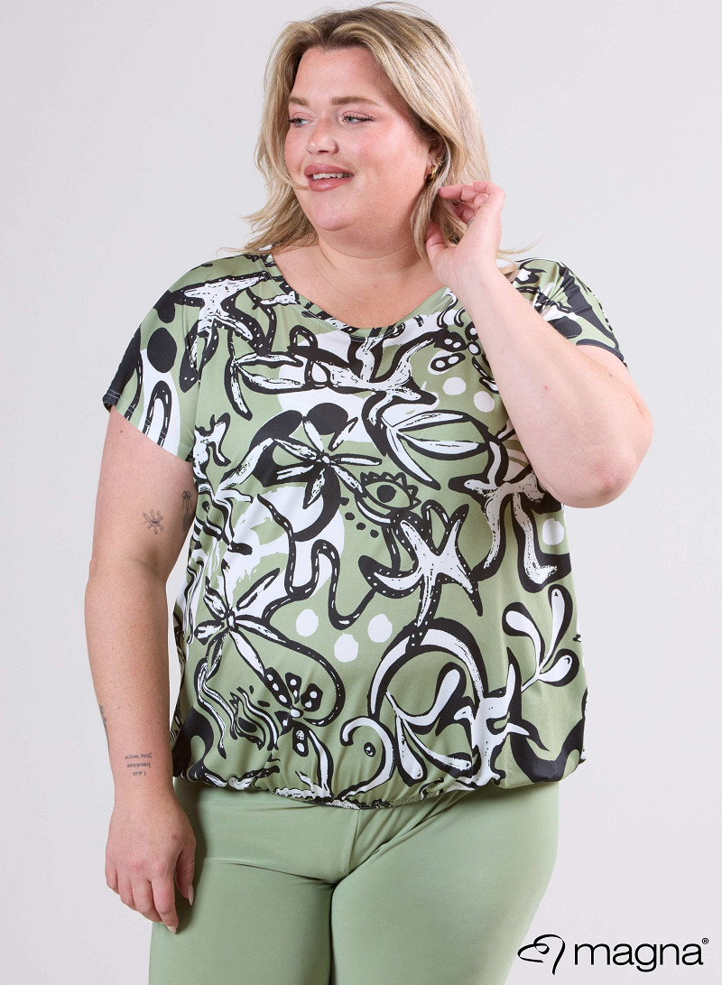 Simple Elastic Band Shirt (A-2502-PRINT) U24022-Groovy Khaki