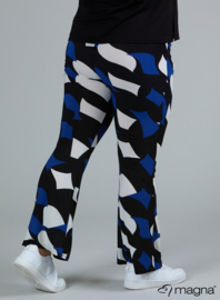 Relaxed Pocket Flared Pants (D-2403-PRINT) V75060-Diamond Blocks  Blue