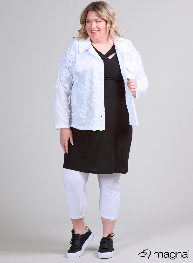 Jaquard Button Jacket (K-2402-COT1) T93002-Embroidery Flower White