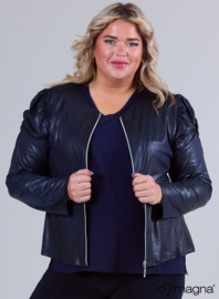 Kort Leather Look Puff Shoulder Jacket (K-2401-LL) 017-Navy
