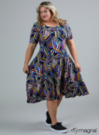 Long A-Line Dress (C-2203-VP) V42021-Lines Purple-Navy-Yellow