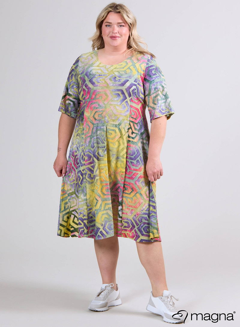 Long A-Line Dress (C-2513-MSH) T77007-Maze Design Yellow-Green