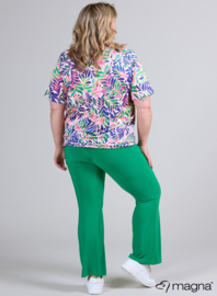 Flowy V-Neck Shirt (B-2103-PRINT) U06060-Leaves Blue-Green